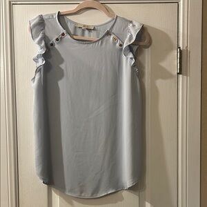 LOFT Gray Sleeveless Ruffled Blouse
